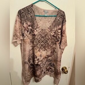 Catherines Blush and Brown Floral Paisley V-Neck Tunic